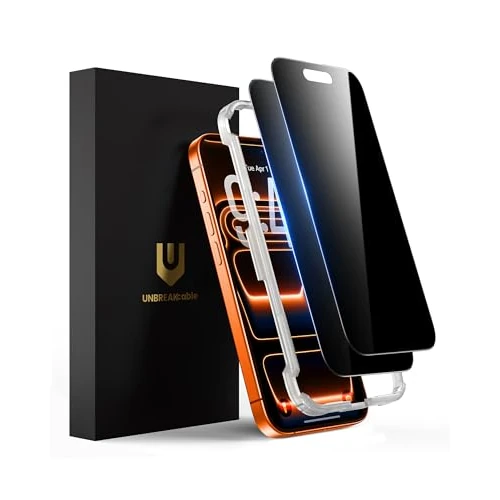 UNBREAKcable Ochrona ekranu do iPhone'a 17 Pro Max, nietłukące się szkło hartowane [True 28°Anti Spy] [Twardość 9H] [Łatwa ramka montażowa] Prywatna osłona do iPhone'a 17.5 cm - 2 szt