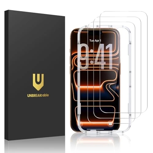 Offerta a tempo: UNBREAKcable Confezione da 3 pellicole proteggi schermo per iPhone 17 Pro Max, in vetro temperato infrangibile, struttura di facile installazione, durezza 9H, trasparenza HD al 99,99%, compatibile con - 23% da 15.99 € a 12.26 €