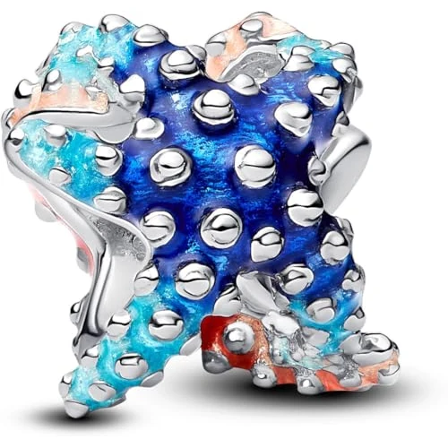 Pandora Moments 793817C01 Mini breloque en forme d'étoile de mer colorée en argent sterling compatible avec pendentif Moments, 9,9x8,6x9,4 mm, Argent sterling, Pas de gemme