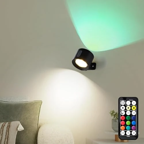 Limited-time offer: LuminexDesigns Rechargeable LED Wall Light, Wireless No-Drill RGB Lamp Black, Stick-On Indoor Cordless Sconce with Touch Dimming & Remote Control Timing for Bedside Bedroom Picture Lighting AURI WL01 from 13.99 £ to 11.89 £ (save 15%)