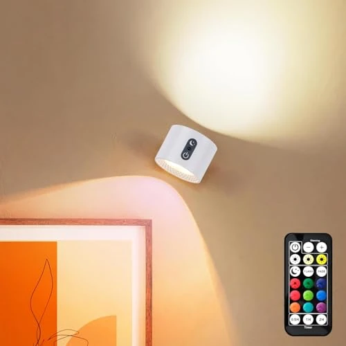 Limited-time offer: LuminexDesigns Rechargeable LED Wall Light, Wireless No-Drill RGB Lamp White, Stick-On Indoor Cordless Sconce with Remote Control & Touch Dimming Timing for Bedside Kitchen Picture Lighting AURI WL01 from 21.99 £ to 21.99 £ (save 0.00%