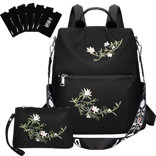 Eshow Women's Small Backpack, Anti-Theft, Elegant City Backpack, Daypack, Small 3-in-1 Backpack Handbag for Girls and Women, Modern Backpack Bag for Commuting, School, Work, Travel, Black, Black with