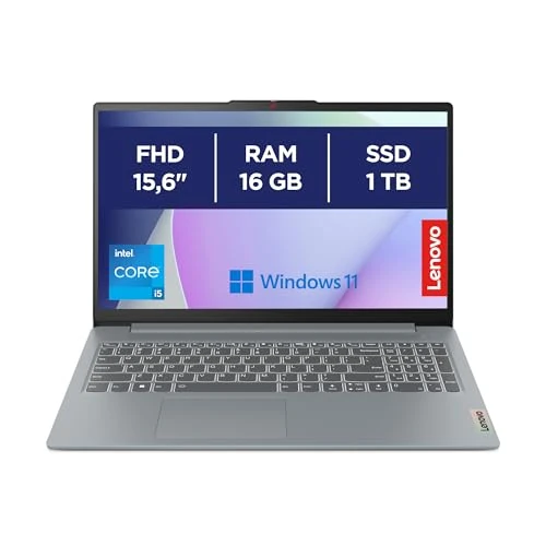 Lenovo IdeaPad Slim 3 Notebook 15,6 inch FHD (1920 x 1080), Intel Core i5-12450H, 16GB RAM, 1TB SSD, Geïntegreerde Intel Graphics, WiFi 6, Italiaans toetsenbord, Windows 11 Home, Arctic Grey