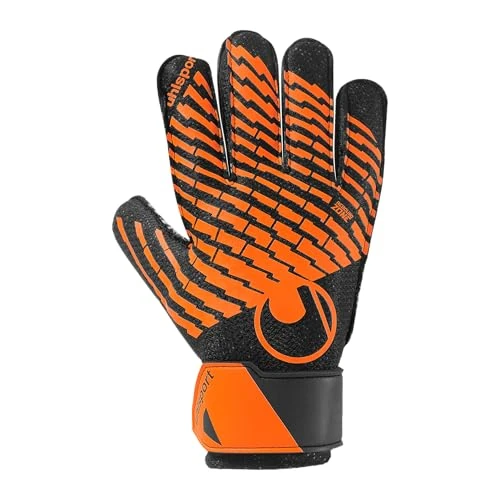 uhlsport Starter Resist - Gants de Gardien de But pour Enfants - adaptés au Jeu sur Gazon Artificiel, 8, Noir/Orange Fluo