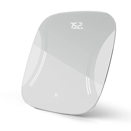 HoMedics Essential digitale personenweegschaal met led-display, nauwkeurige gewichtscontrole in kg/lb/st, moderne weegschaal met elegant gehard glas en antislip voeten