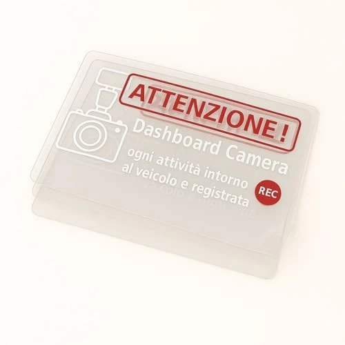 StampaGenerale® - 4 Adesivi Antifurto Auto Dashboard Camera in PVC (8x4 Cm) Sticker Deterrente Visivo Resistente e Facile da Applicare (4 DashCam, Bianco)