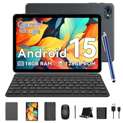 TABWEE T80 Android 15 Tablet mit Tastatur - 18GB RAM+128GB ROM (2TB TF), Tablet 10 Zoll, 6000mAh, 5MP+2MP, Gemini AI, 5G WiFi, GPS, Face ID (2 Jahre Garantie)