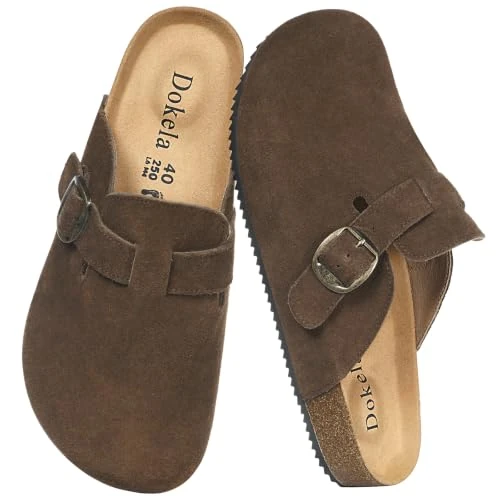 Offerta a tempo: Zoccoli Uomo Sabot Donna Cuir Nubuck Ciabatta Comode Pantofole in Pelle Antiscivolo Scarpa con Sottopiede in Sughero, caffè, 46 EU - 19% da 49.99 € a 40.72 €