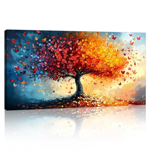 Offerta a tempo: Arancione Rosso Albero Quadri Moderno Stampa su Tela Con Cornice Cima Della Montagna Tramonto Quadro Su Tela Colorate Stampe Da Parete Quadretti Da Parete Decor Camera da letto Ufficio 100x50cm - 28% da 39.99 € a 28.87 €