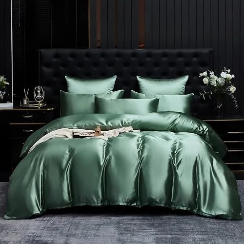 Offerta a tempo: Gezu Copripiumino in raso 240 x 260 verde salvia Set da letto per adulti in raso liscio setoso lucido set copripiumino per 2 persone, biancheria da letto con 2 federe 65 x 65 con cerniera - 0.00% da 14.47 € a 14.47 €