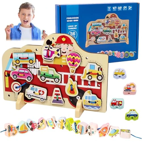 Offerta a tempo: Giochi Da Infilare, Giochi Montessori 2 3 4 5 Anni, Contiene 25 Perle di Threading di Diverse Forme di Auto, Stack di Legno Puzzle, Promuovi Le Capacità Motorie Sottili, Regalo per Ragazzi E Ragazze - 0% da 7.99 € a 7.99 €