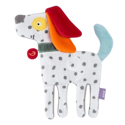 Fehn Knisperhond Natuur – activity-ritseldier met biologisch katoen kbA om te grijpen, te spelen en geluiden te produceren, ideale metgezel voor baby's en peuters