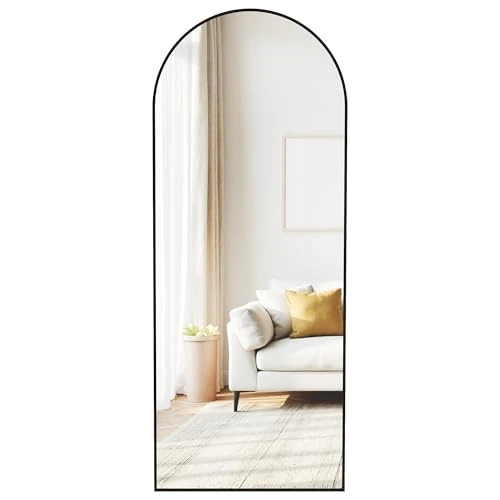 SONGMICS Full-body spiegel, 165 x 60 cm, gebogen staande spiegel, frame van aluminiumlegering, gehard glas, voor slaapkamer, woonkamer, garderobe, inktzwart LFM039BD01
