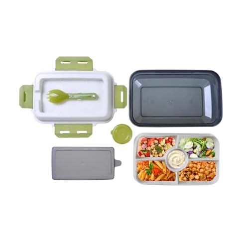 Ecoplast | Lunchbox 1200 ml mit integrierter Gabel – luftdichte Lunchbox mit Fächern – BPA-freier Lebensmittelbehälter für Büro, Schule, Reisen – kompakte und wiederverwendbare Lunchbox