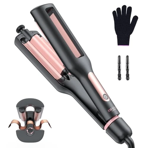 Limited offer: 4 in 1 Adjustable Wavy Curler - 22/25/32/38 mm for 4 Waves Styles, Anti-Scald, Suitable for Beginners, Targeted Constant Heat, Digital Display, 4 Temperature, Black Pink from 39.99 EUR to 33.99 EUR (save 15%)
