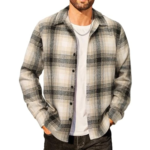 Tijdelijke aanbieding: COOFANDY Herenoverhemden met lange mouwen flanel geruit katoen slim casual regular fit overhemd van 31.13 EUR naar 31.13 EUR (korting 0%)