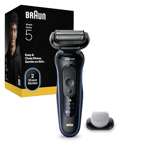 Braun Series 5 Elektrisch scheerapparaat voor heren, 50 minuten batterijduur, met bodygrooming-opzetstuk, draadloos nat en droog scheerapparaat voor mannen, waterdicht, 52-B1600s, blauw