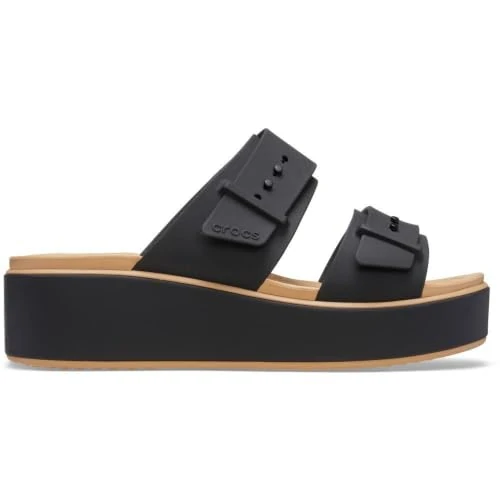 Oferta limitada: Crocs Brooklyn - Sandalias de cuña baja con hebilla mate para mujer, color negro/anacardo, talla 9, Anacardo negro, 42/43 EU de 28.01 € a 28.01 € (ahorro 0.00%)