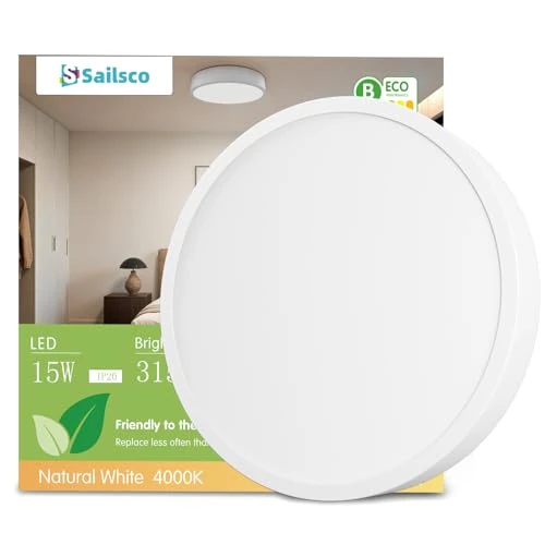 Limited offer: sailsco Round LED Ceiling Light Small Diameter 30 cm-15 W 4000 K 3150 LM IP44 Waterproof Modern LED Bathroom Lamp for Hallway Bedroom Balcony (Contains Energy Saving Bulbs Class B) – White from 38.03 EUR to 38.03 EUR (save 0%)