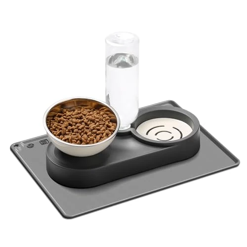 Limited-time offer: Marchul Raised Cat Bowls with Stand Tilted 15°, Stainless Steel Elevated Food and Water Bowl, Cat Food Bowl with Gravity Water Bottle 500ml, with Non-Slip Silicone Mat, Easy Clean for Cats/Small Dogs from 13.99 GBP to 13.99 GBP (save 0%)