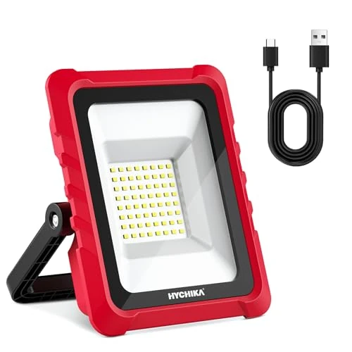 HYCHIKA LED Battery Spotlight, 20 W, 2000 Lumens, 6500 K, with USB and Type-C Charging Ports, IP65 Waterproof, Suitable for Outdoor Camping, Construction Sites