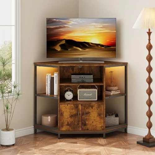 Zeitlich begrenztes Angebot: Dripex TV Eckschrank mit LED-Beleuchtung, Eckkommode Fernsehtisch für Wohnzimmer, Industriedesign, 105 x 50 x 79 cm, Vintage Braun von 107.99 € auf 107.99 € (0.00% Rabatt)