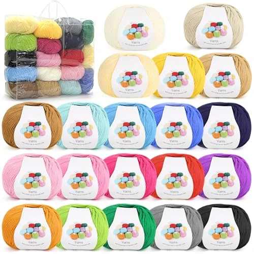 Oferta ograniczona: Coopay Wełna do szydełkowania, zestaw 20 kolorów, 900 g, wełna do robienia na drutach, miękka przędza akrylowa i bawełniana do szydełkowania, 4 rodzaje włóczki do szydełkowania, do ubrań dla niemowląt z 36.99 EUR na 17.99 EUR (znizka 51%)