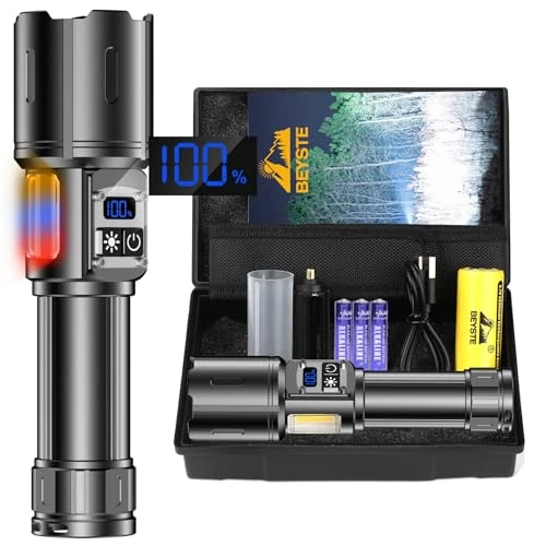 BEYSTE High Power LED Flashlights, Rechargeable LED Flashlights, Powerful Flashlights 1000000 Lumens, Tactical Police Flashlight, 9 Modes, with COB Side Light, Flashlight for Emergency Camping Gift
