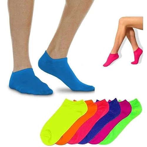 GX GARGIX Chaussettes fantaisie homme femme à la cheville en coton coloré fluo de 35 à 46, 12 paires fluo, 40-46