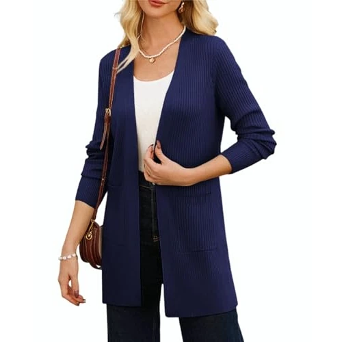Offre limitée : GRACE KARIN Femme Manches Longues Cardigan Élégante Col V Ajustée avec Poches Décontractée Extérieure Bleu foncé S de 38.46 € à 38.05 € (1.07% de remise)
