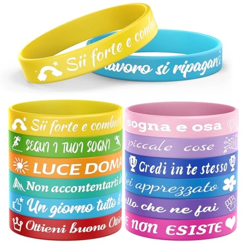 Offerta a tempo: Bomtop 12 Pezzi Bracciale Silicone con Frasi Motivazioni, Gadget Compleanno per Bambini, Adolescenti e Collegi - Festa Natale - 38% da 11.99 € a 7.49 €
