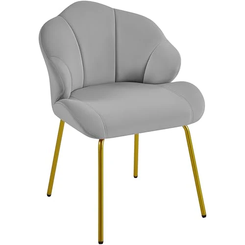 Yaheetech Moderne fluwelen fauteuil met rugleuning in schelpvorm, gevoerde leesstoel voor woonkamer, slaapkamer, kantoor, zijstoel voor woonkamer, slaapkamer, kantoor, zijstoel, schelp, lichtgrijs
