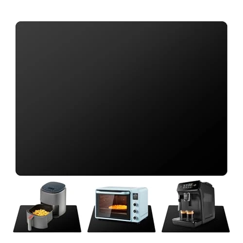 Tappetino Lgnifugo Silicone per Bancone Cucina 60x40cm | Grande Senza Pieghe per Friggitrice ad Aria & Cucina, Protezione Bancone Anti-Scivolo Acquastatico (Nero, 1mm)