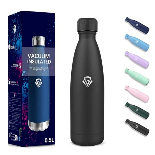 Offerta a tempo: Borraccia Termica, 500 ml Senza BPA, Borraccia, Isolamento Sottovuoto a Doppia Parete, Borracce Acciaio Inox, 304 Acciaio Inossidabile, Bottiglia Termica per Scuola, Viaggi, Jogging, Campeggio - Nero - 0.00% da 13.28 € a 13.28 €