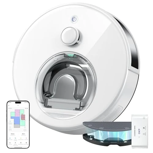 OKP L7 Robot Aspirador con Función de Limpieza, Navegación LiDAR, Zona Virtual, Detección de Alfombras, 6000 Pa, Conectado vía Alexa/App/WiFi, Adecuado para Pelo de Mascotas, Alfombras, Suelos Duros