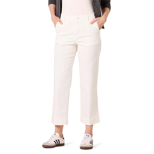 Amazon Essentials Women's High-Rise Slim-Fit Ankle-Length Wide-Leg Khaki Pant, Eggshell White, 12 Short