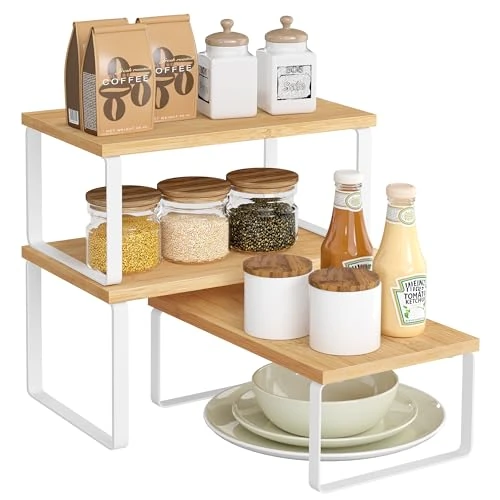 Oferta limitada: SONGMICS Estante para Especias, Juego de 3, Organizador de Armario | Apilables, Especieros Extensibles, Acero y Bambú, Bambú Claro y Blanco Mate, Colección Bystro KCS014W01 de 29.99 € a 23.99 € (ahorro 20%)