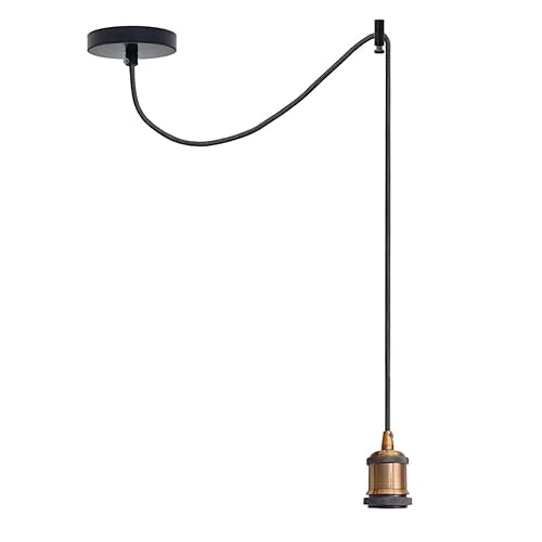 LEDSone Lampada a sospensione industriale vintage regolabile con attacco E27, cavo da soffitto da 10 cm, struttura in metallo per cucina, soggiorno, bar 2 m - ottone giallo senza lampadina