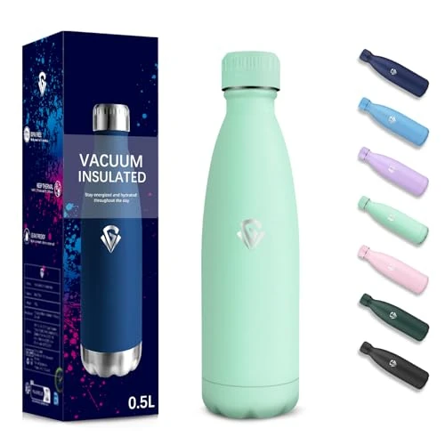 Limited offer: Water Bottle, 500 ml, BPA-Free, Stainless Steel, Double-Walled Vacuum Insulated, Insulated Flask, 304 Stainless Steel, Water Bottle, Leak-Proof for School, Travel, Camping Thermos Flask - Teal Green from 14.68 EUR to 14.68 EUR (save 0%)