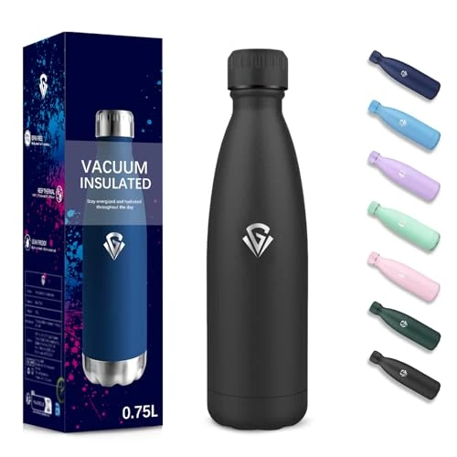 Limited offer: Water Bottle, 750 ml, BPA-Free, Stainless Steel, Double-Walled Vacuum Insulated, Insulated Flask, 304 Stainless Steel, Water Bottle Leak-Proof for Camping, Gym, Thermos Flask - Black from 11.37 EUR to 9.66 EUR (save 15%)