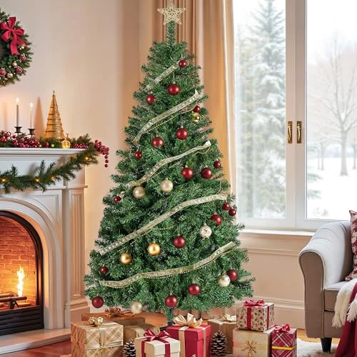 SONGMICS Kunstkerstboom, 180 cm hoge dennenboom, punten van pvc, met metalen standaard, snelle montage, groen LAT002CZ01