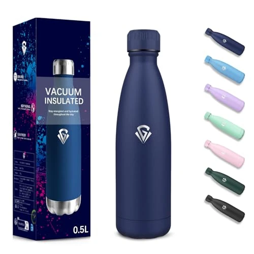 Drinkfles, 500 ml BPA-vrij, Roestvrijstalen drinkfles, Dubbelwandig vacuüm geïsoleerd, Isolatiefles, 304 RVS, Waterdichte waterfles voor school, reizen, kamperen - Donkerblauw