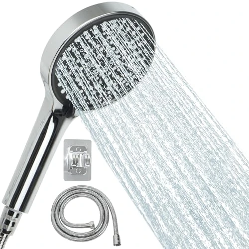 AIXMEET Pommeau de Douche avec Tuyau,Pommeau de Douche Economie Deau,125mm de Diamètre,Flexible Douche 1.5m,6 Modes Réglables Répondent à Divers Besoins,Douchette Douche Salle de Bain(ensemble argenté