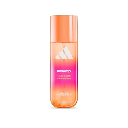 Offerta a tempo: adidas Vibes Get Comfy Acqua profumata spray per corpo e capelli, da Donna, Mood Boosting, Note di Delizia alla Vaniglia e Fiore di Peonia, Per Ogni Occasione, 150 ml - 41% da 9.99 € a 5.90 €