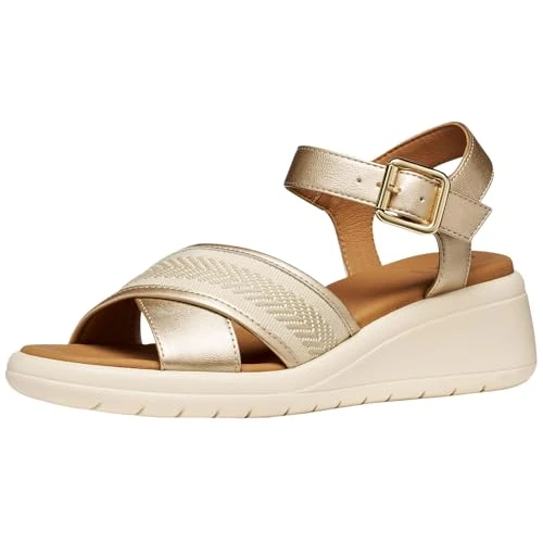 Offerta a tempo: Geox Sandalo da donna D Meliconia G Wedge, LT, oro/papiro, 36 EU - 44% da 89.90 € a 49.99 €
