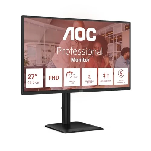 Offerta a tempo: AOC Monitor 27E4U da 24 pollici FHD, 120 Hz, IPS, 1 ms MPRT, sincronizzazione adattiva, modalità HDR, regolazione dell'altezza (1920 x 1080, HDMI 1x 1.4, DP 1x 1.2, USB Hub) Nero - 31% da 179.00 € a 123.78 €