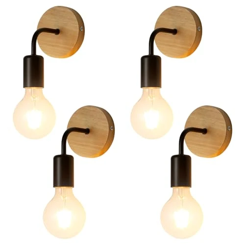 Limitiertes Angebot: Comely Industrielle Holz & Eisen Wandleuchte - 4er Set Schwarz, 10x11,5x17cm, E27, ohne Leuchtmittel von 29.99 EUR auf 25.49 EUR (Spare 15%)