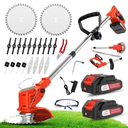 Offerta a tempo: OUTIGO Tosaerba a batteria, Dotato di due batterie da 21 V, 4 lame, tosaerba triplo pieghevole, tosaerba da giardino a batteria per prati, arbusti e cespugli. - 37% da 69.99 € a 43.99 €