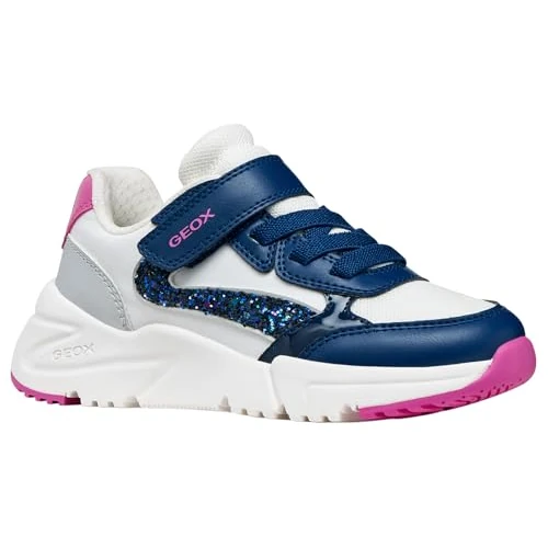 Oferta limitada: Geox J Loftus Girl A Sneaker, White/DK Royal, Talla 35 EU de 49.59 € a 49.59 € (ahorro 0.00%)