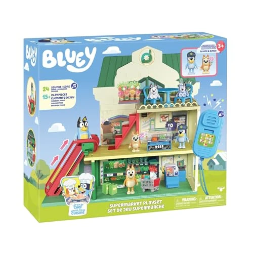 Rocco Giocattoli | Il Supermercato di Bluey - Playset con 2 Action Figures, Accessori e adesivi